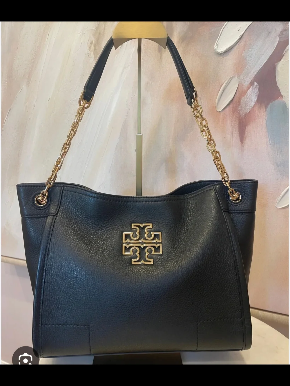 Tory Burch Black Leather Shoulder Bag with Gold Chain